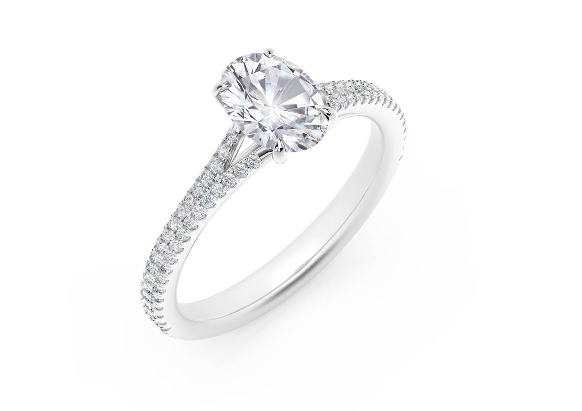 Forevermark Icon™ Setting Oval Engagement Ring with Two Row Pave Band ...